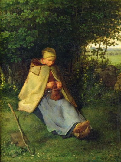 A Knitter or a Seated Shepherdess Knitting by Jean Francois Millet